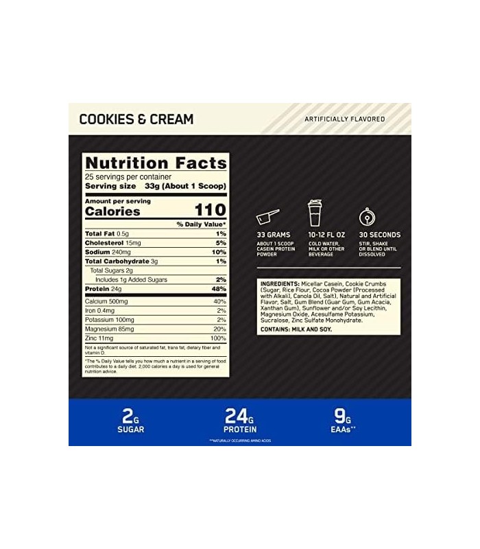 Optimum Nutrition Gold Standard 100% Micellar Casein Protein Powder, lento ajuda a mantê-lo satisfeito, recuperação muscular, bi