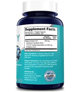 extrato de mirtilo 2500 mg 200 cápsulas vegetarianas (sem OGM e sem glúten)