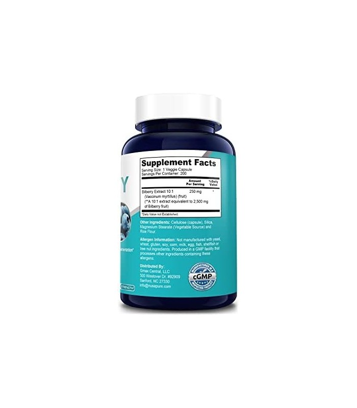 extrato de mirtilo 2500 mg 200 cápsulas vegetarianas (sem OGM e sem glúten)