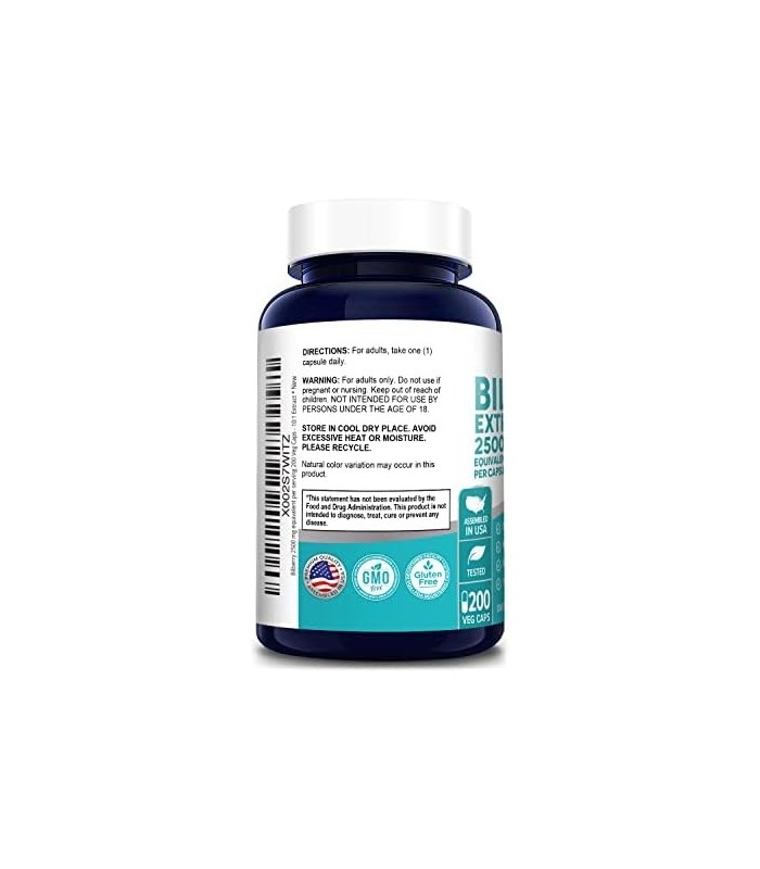 extrato de mirtilo 2500 mg 200 cápsulas vegetarianas (sem OGM e sem glúten)