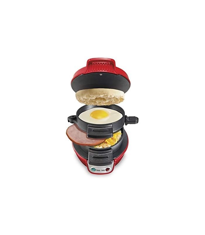 Hamilton Beach Breakfast Sandwich Maker com Egg Cooker Ring, Personalizar Ingredientes, Perfeito para Muffins Ingleses, Croissan