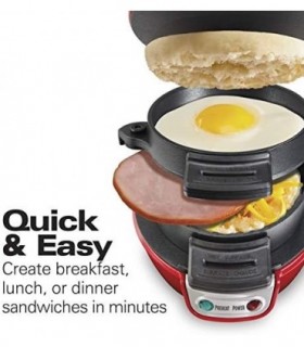 Hamilton Beach Breakfast Sandwich Maker com Egg Cooker Ring, Personalizar Ingredientes, Perfeito para Muffins Ingleses, Croissan