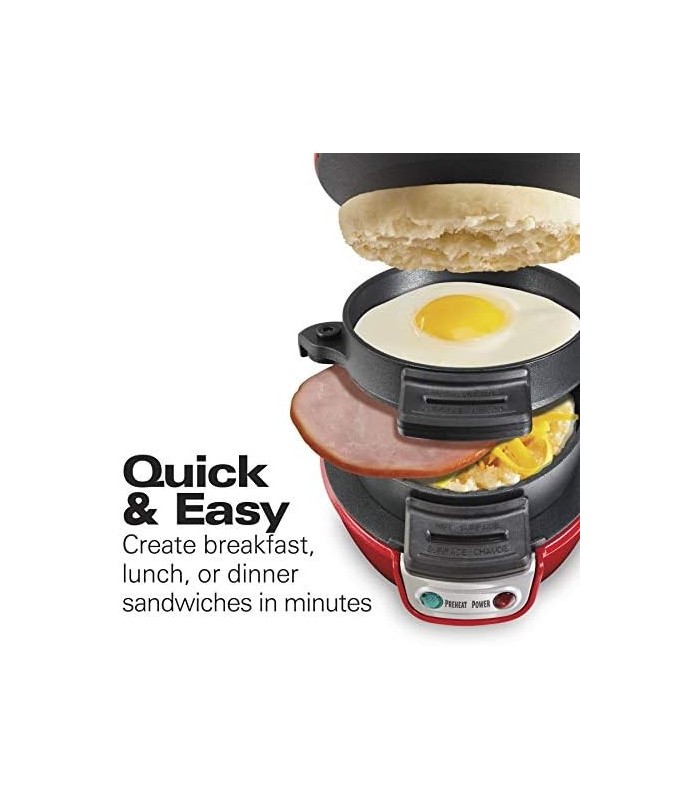 Hamilton Beach Breakfast Sandwich Maker com Egg Cooker Ring, Personalizar Ingredientes, Perfeito para Muffins Ingleses, Croissan