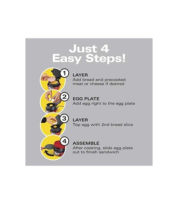Hamilton Beach Breakfast Sandwich Maker com Egg Cooker Ring, Personalizar Ingredientes, Perfeito para Muffins Ingleses, Croissan