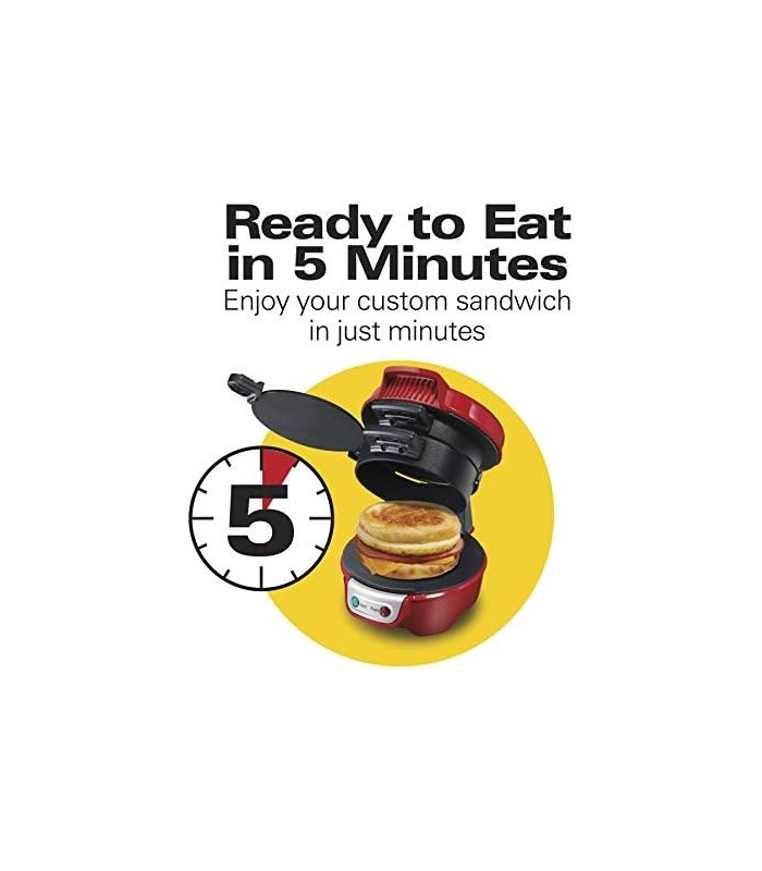Hamilton Beach Breakfast Sandwich Maker com Egg Cooker Ring, Personalizar Ingredientes, Perfeito para Muffins Ingleses, Croissan