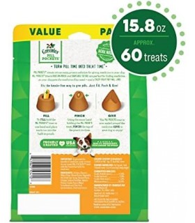GREENIES PILL POCKETS Capsule Size Natural Dog Treats Sabor Frango, 15,8 onças. Pacote de valor (60 guloseimas)