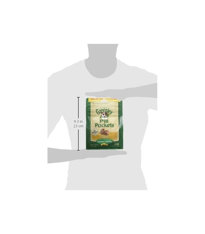 GREENIES PILL POCKETS Capsule Size Natural Dog Treats Sabor Frango, 15,8 onças. Pacote de valor (60 guloseimas)