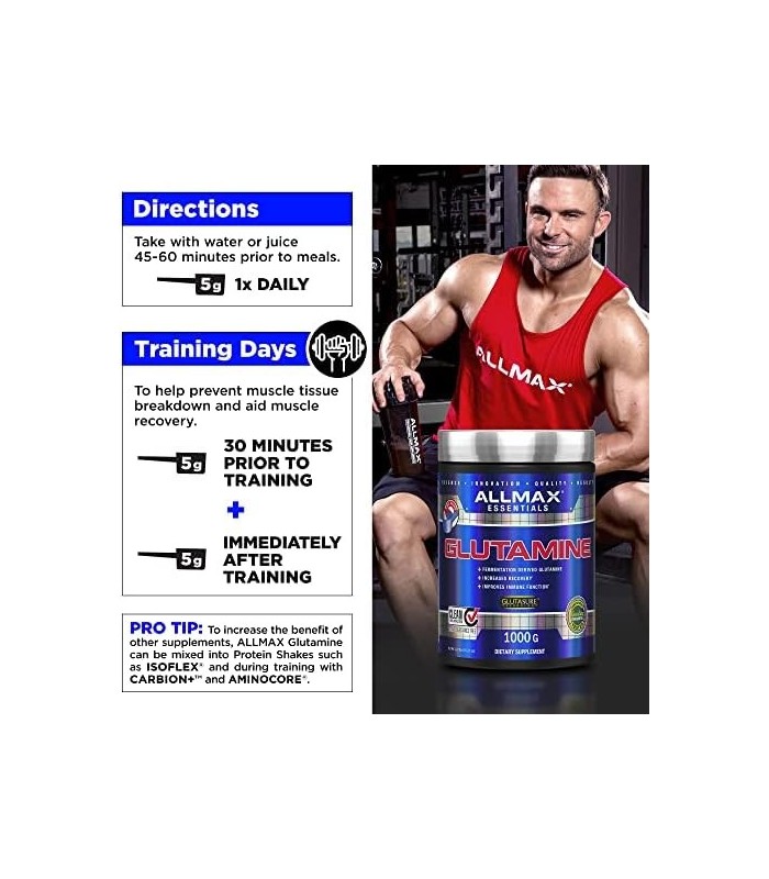 ALLMAX Nutrition L - Pó de Glutamina, Fórmula de Recuperação Muscular, Sem Glúten, Vegan, 400 Gramas