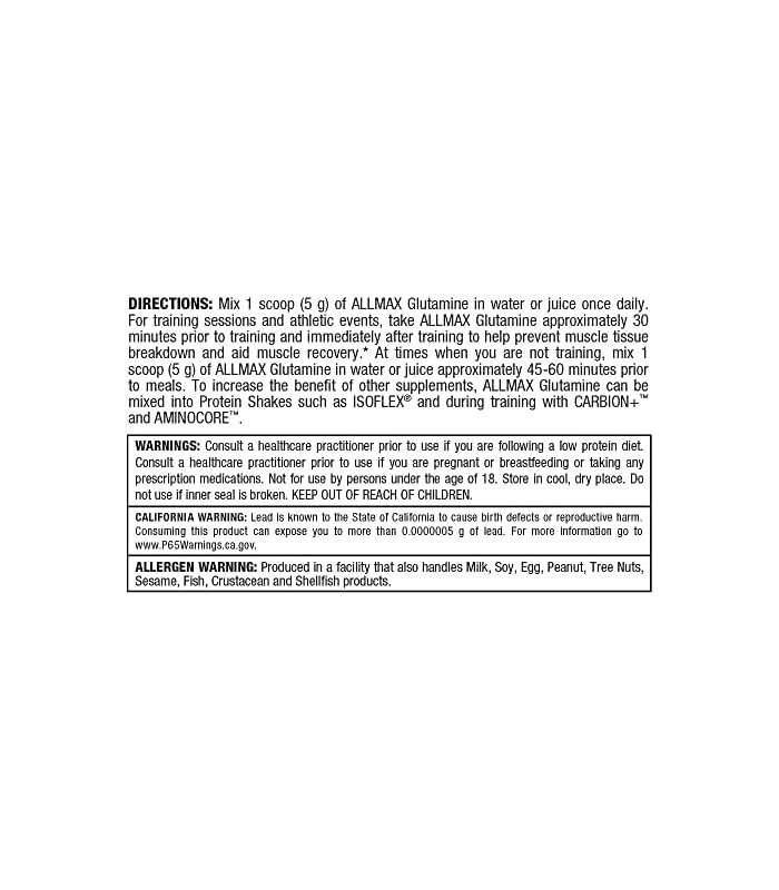 ALLMAX Nutrition L - Pó de Glutamina, Fórmula de Recuperação Muscular, Sem Glúten, Vegan, 400 Gramas
