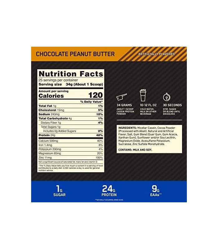 Optimum Nutrition Gold Standard 100% Micellar Casein Protein Powder, lento ajuda a mantê-lo satisfeito, recuperação muscular, ma