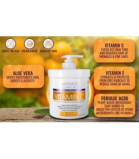 Advanced Clinicals Vitamina C Face & Body Cream Loção Hidratante para Cuidados com a Pele, Antienvelhecimento Vitamina C Skincar