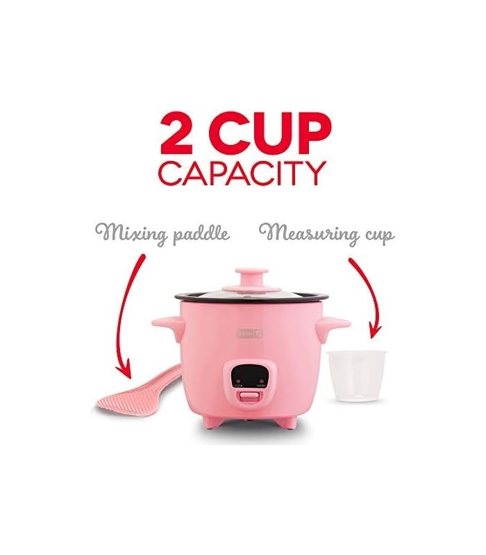 DASH Mini panela de arroz a vapor com panela antiaderente removível, função manter quente e guia de receitas, 2 xícaras, para so