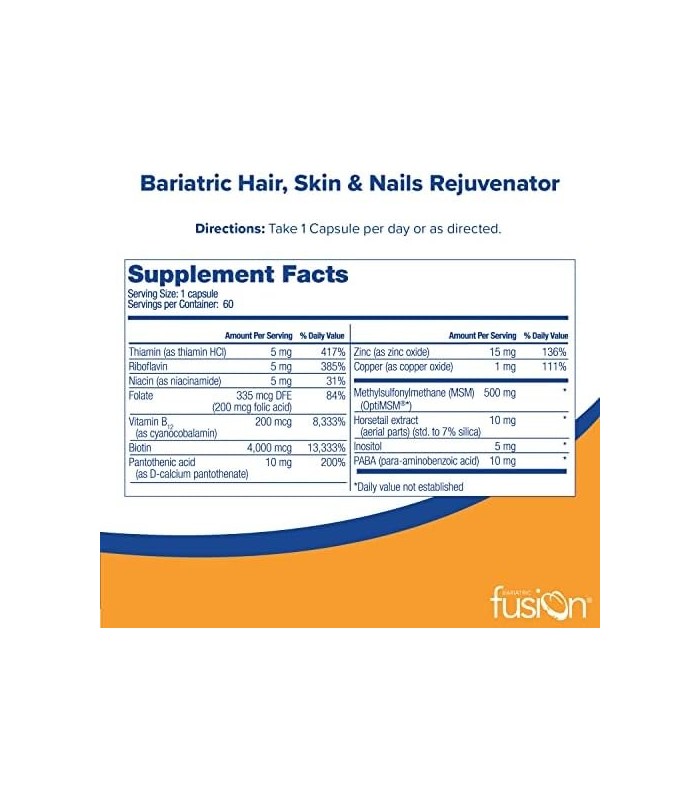 Bariatric Fusion ONE Por Dia Bariatric Hair, Skin & Nails REJUVENATOR | para pacientes de cirurgia bariátrica, incluindo bypass