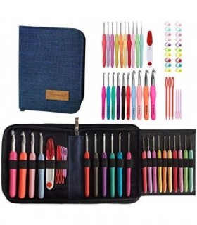 Conjunto completo de agulhas de crochê de tamanhos 20, agulhas de crochê ergonômicas de 0,5 mm a 10 mm com estojo para mãos artr