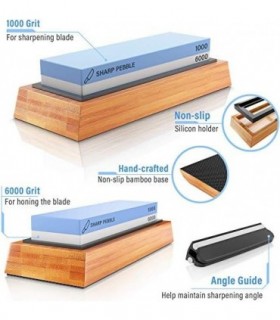 Sharp Pebble Premium Whetstone Knife Sharpening Stone 2 Side Grit Waterstone- Whetstone Knife Sharpener- NonSlip Bamboo Base & A