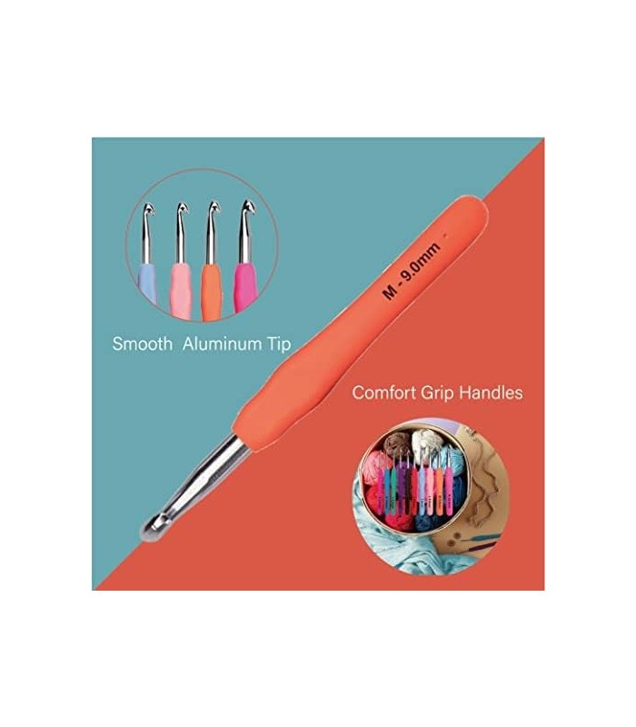 Conjunto completo de agulhas de crochê de tamanhos 20, agulhas de crochê ergonômicas de 0,5 mm a 10 mm com estojo para mãos artr