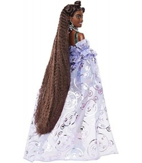 Boneca Barbie Extra Fancy em vestido estampado de pelúcia com trem transparente, animal de estimação de ursinho de pelúcia, cabe