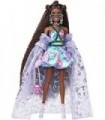 Boneca Barbie Extra Fancy em vestido estampado de pelúcia com trem transparente, animal de estimação de ursinho de pelúcia, cabe